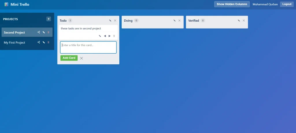 Mini Trello add new task window