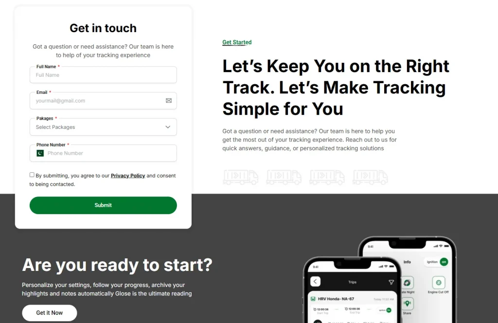 TrackUP Pakistan website section