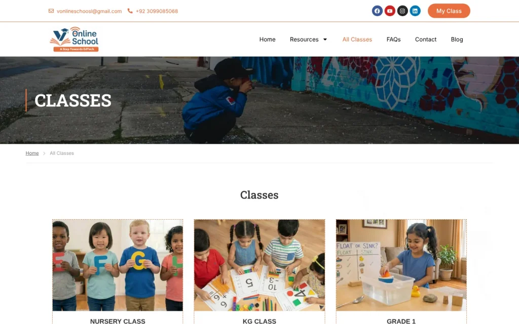 V Online School classes from Nursery to Grade 10