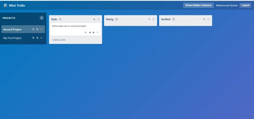 Mini Trello board view