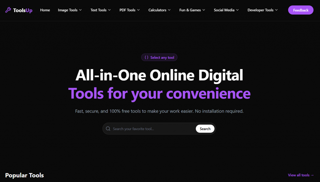 ToolsUp homepage