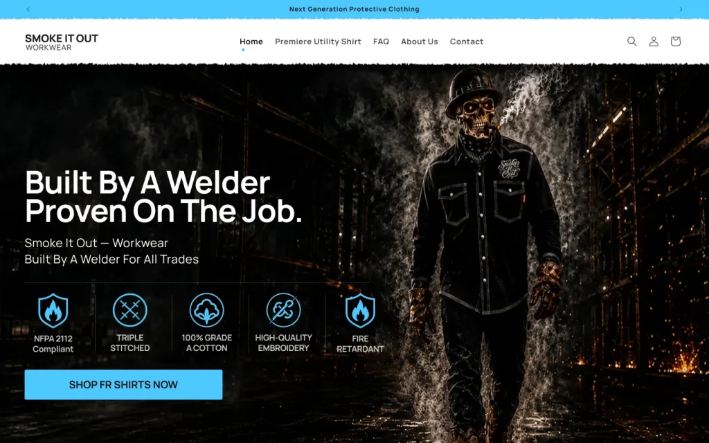 Smoke It Out Workwear homepage hero
